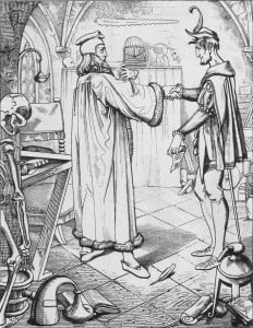 Faust's pact with Mephisto (about 1840), by Julius Nisle.